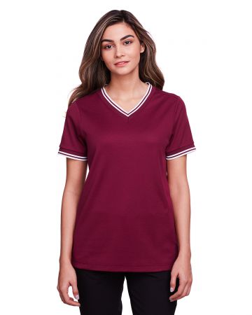 Devon & Jones Ladies' CrownLux Performance Plaited Tipped V-Neck Polo