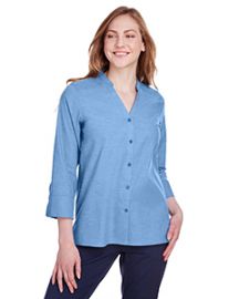 Devon & Jones Ladies' Crown Collection� Stretch Pinpoint Chambray 3/4 Sleeve Blouse