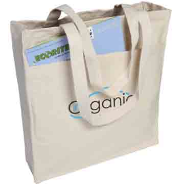 Organic Cotton Shopper Tote Bag - 14"W × 15"H × 4"D