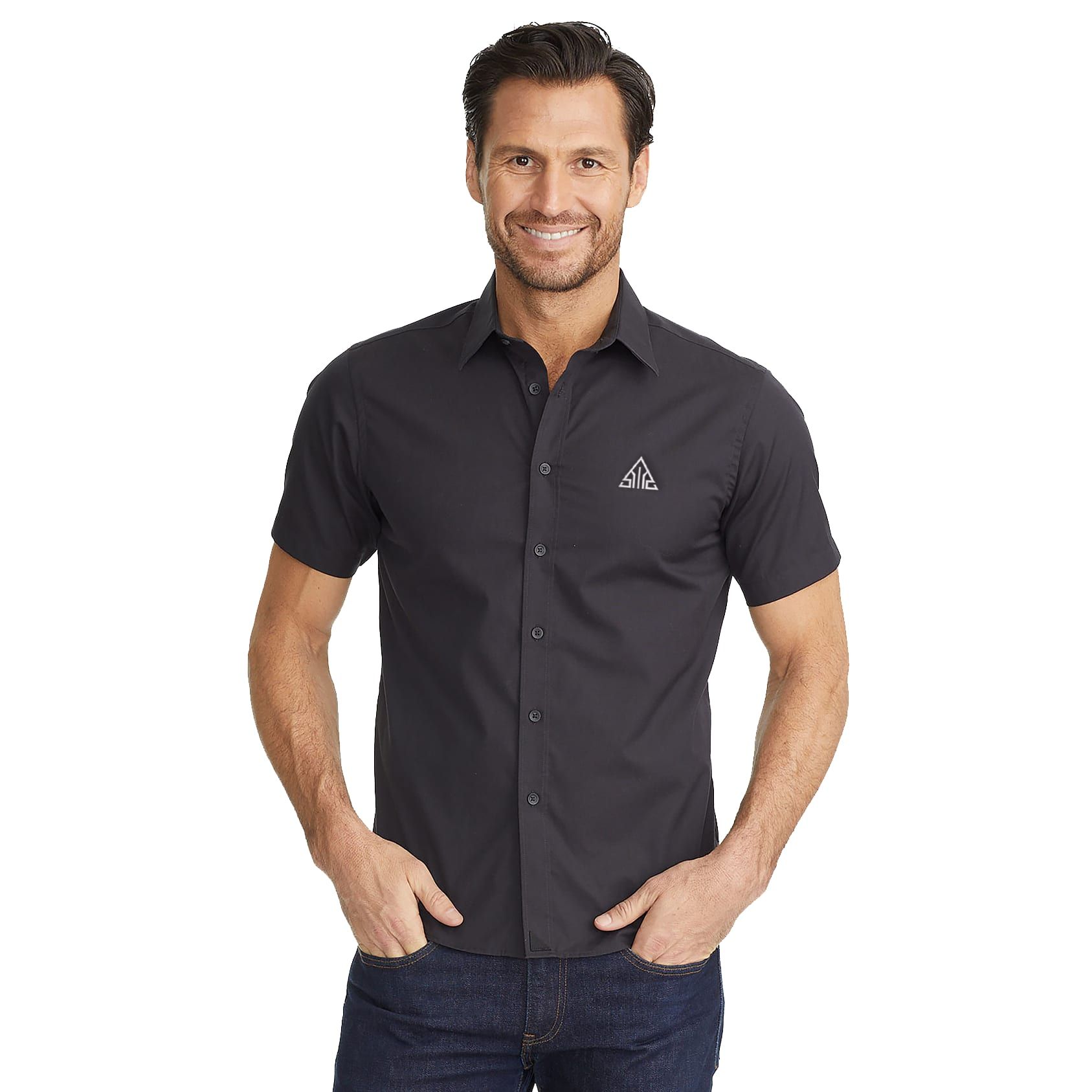 UNTUCKit Men's Classic Coufran 100% Cotton Regular Fit Short Sleeve Button Up Casual Dress Shirt